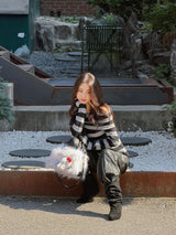 Star Stripe Off-Shoulder Long Sleeve Knitwear