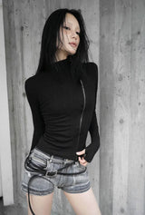 26FW★ オフセット リブ ハイネック ジップアップ