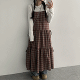 Sasha Layered Ribbon Cancan Check Long Dress