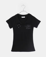 Hamu Eyelet Rivet Printed Collar Short Sleeve T-Shirt