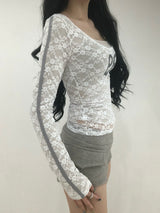 Lace Number Sheer Long Sleeve T