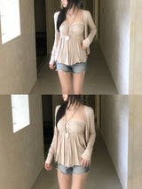 Needs Inner Cap Lace Flare Top & Cardigan SET