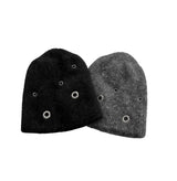 Eyelet Angora Fur Short Beanie