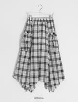 26SS★ [BAONHAUS] Chemini Check Unbalance Long Skirt