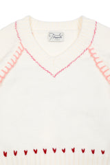 Heart Needle V-neck Knit [Ivory]