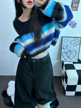 STRIPE CROPPED ANGORA KNIT 🩷🤎🩵🩶2COLOR