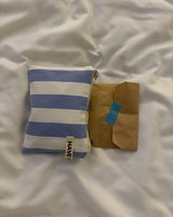 Wide stripe flat pouch - blue , M size