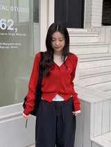 Motif Raglan V-neck Knit Cardigan (6color)