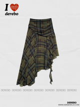 Prague Check Unbalanced Frill Midi Skirt