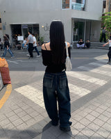 Back pocket mega denim pants