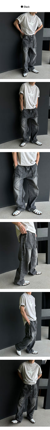 [UNISEX] カーゴストラップデニムパンツ (2color)