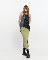 Shirring Layered Slit Skirt _ OLIVE GREEN
