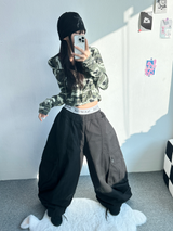 クロップミリタリーフーディ💚🖤