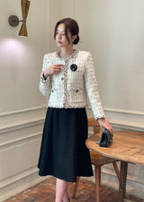 ティアンラウンドカラーマッチングツイードジャケット (Brooch Set)