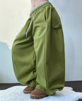 フリース❤スナップポイントバルーントレーニングパンツ💚🩷🧸🩶🖤6カラー