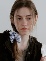 Pearl Satin Scrunchie_Medium_Silver Blue