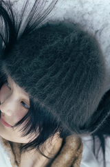 Double Strap Angora Beanie / Stone Brown