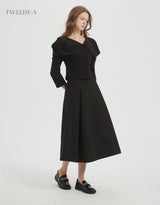 May pintuck flare long skirt