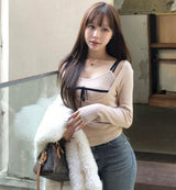 glaze ribbon button rib top set
