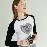ラウンドクロップラグランTシャツ - ブラック