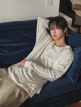 トップツートーンレイヤードヘンリーネックロングスリーブTシャツ