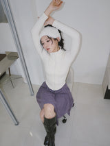 velvet line half-turtleneck zip-up slim top