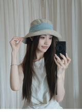 Sky blue linen color-block bucket hat
