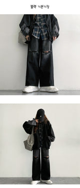 [3 Tier Length] [S–2XL] エスターニースリットワイドデニムパンツ (3 colors)