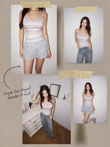Purple Lace Stripe Sleeveless T-shirt 2