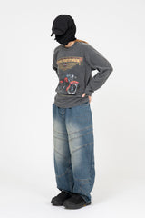 モーターサイクルヴィンテージクロップ長袖Tシャツ