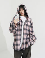 Big over hood check shirt