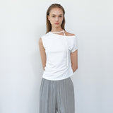 (T-7037)NECK STRING OFF SHOULDER TOP