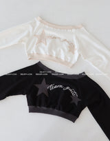 Star patch off-shoulder cropped sweatshirt