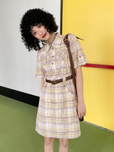  Vertical stripe short-sleeved shirt dress