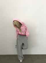 [FLEECE]クリスタルドットクロップドフードジップアップ