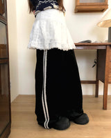 Minil Velvet Lace Banding Strap Wide Fit Training Long Pants