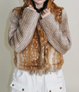 Gamants coloring gradation fringe long-sleeve cropped wool knitwear