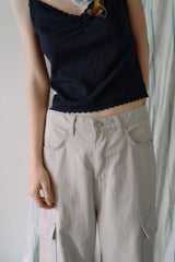  T/T Eyelet shirred knit top (navy)