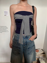 Stripe wrap strap sleeveless tube top