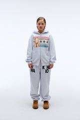 Sound wave artwork damage washing hoodie zip-up (Melange)