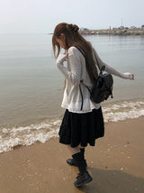 Brun Two-Button See-through Ribbed Knit Cardigan