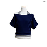 (3color) ホルターストライプレイヤードオフショルダーT