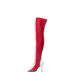 Thigh High Shoelace Point Boots Heel(Red)