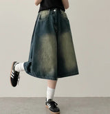 Mews Waistbanding Vintage Washed Side Pintuck Denim Bermuda Shorts
