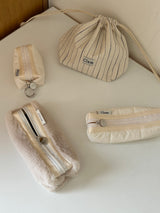 Clam Mini key ring round pouch _ Quilting cream
