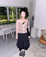 (2color) Shirring Layered Flare Check Skirt