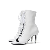 Square Lace-Up Open Toe Heel(White)