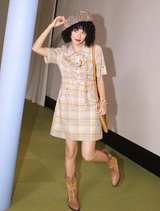  Vertical stripe short-sleeved shirt dress