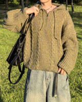Lune Cable Half Zip-Up Hoodie Knit
