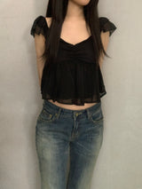 Raimon Shirred Chiffon Crop Blouse